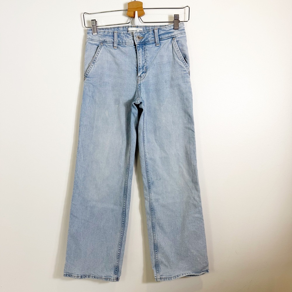 Abercrombie Kids Jeans Girls 13/14 Light Blue High Rise Wide Leg Heart Pockets